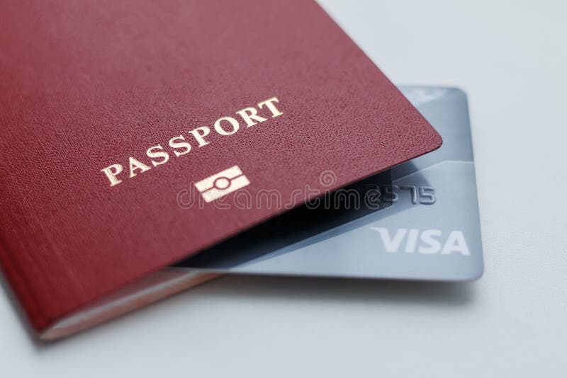 Passport with a Red Cover and the Visa Card Inside Stock Image Image