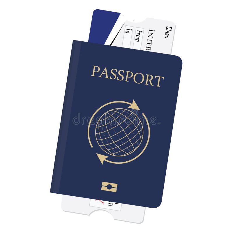 Blue passport and boarding pass illustration. Airplane ticket. Identification document. Blue passport and boarding pass illustration. Airplane ticket. Identification document