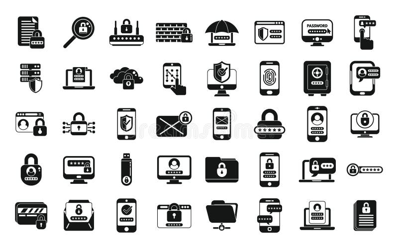 Password protection icons set simple vector. Safety shield vector illustration
