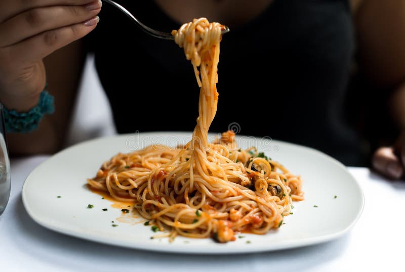 Al Dente Spaghetti Pasta Plate Fork White Stock Photos Free & Royalty