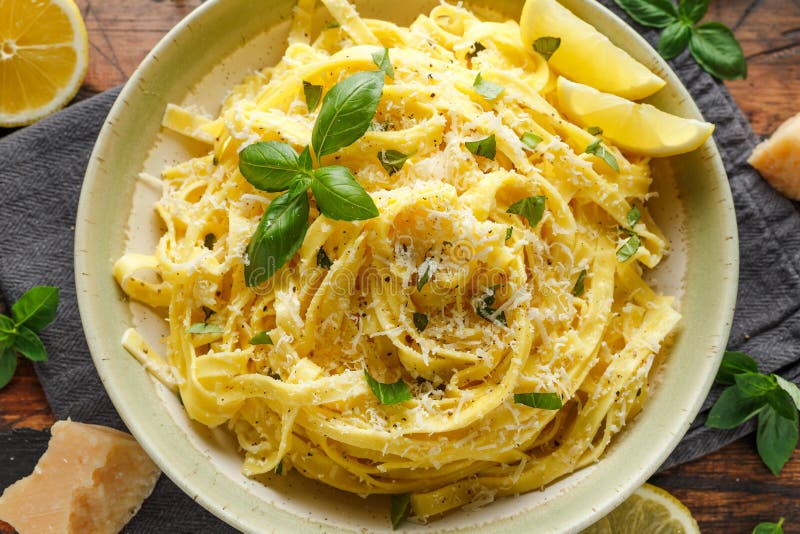 Pasta Al Limone, Lemon with Basil and Parmesan Cheese Stock Image