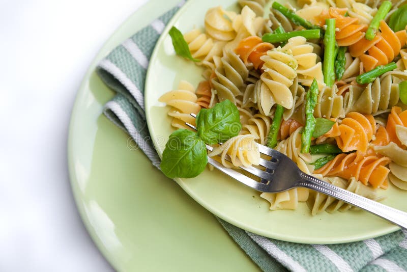 Pasta with Asparagus and Basil Pesto Stock Image Image of mini