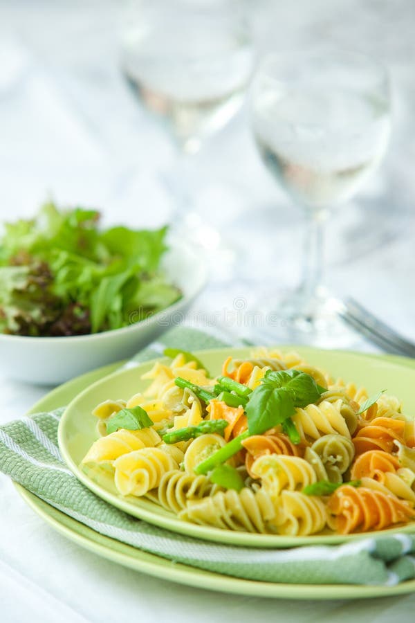 Pasta with Asparagus and Rocket Pesto Stock Image Image of bowl