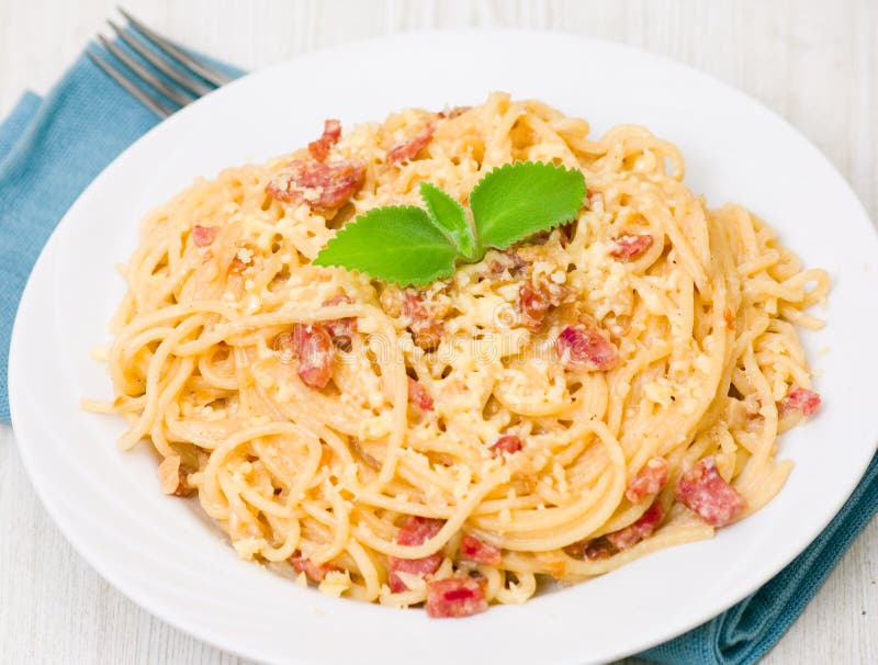 Pasta with Bacon and Cream Sauce Stock Photo Image of italian, dish