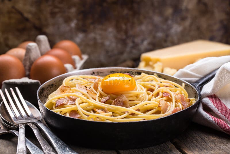 Pasta with Bacon, Egg and Cheese Stock Image Image of meat, food