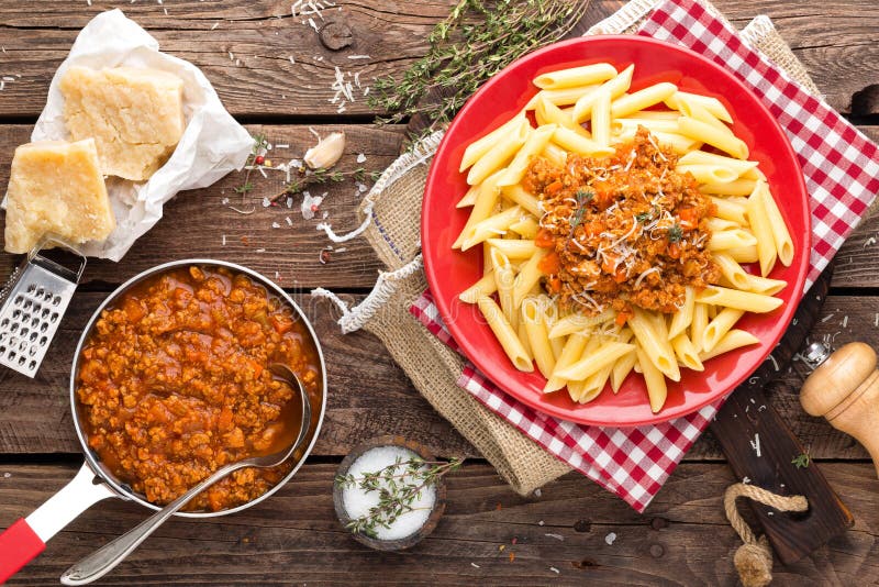 Pasta Bolognese. Pasta Served with a Sauce of Ground Beef Meat, Tomato ...