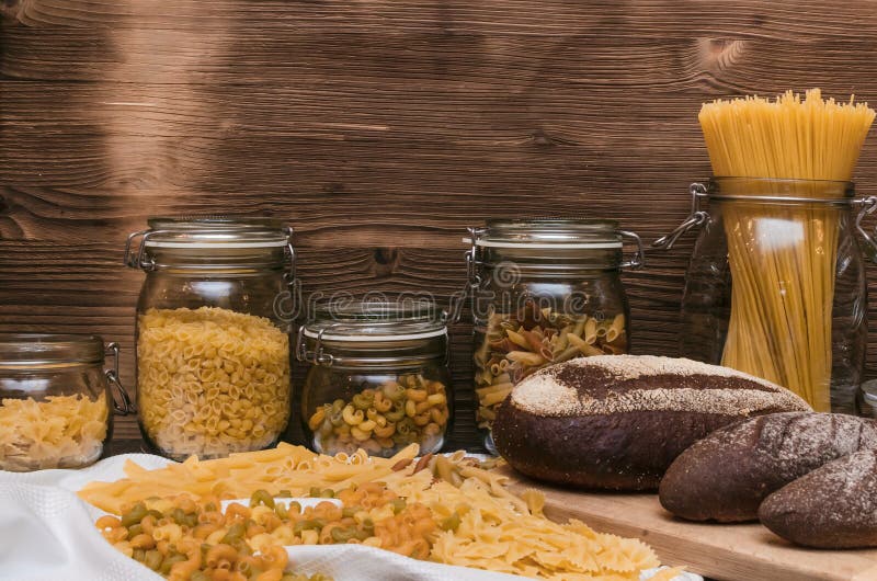 Pasta and bread. stock image. Image of handful, kind 120528617