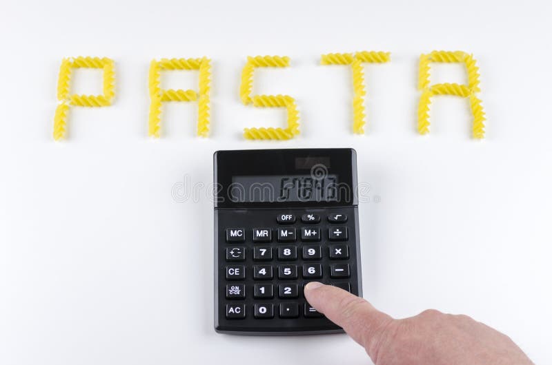 Pasta Calculator stock photo. Image of calculator, letter 53615512