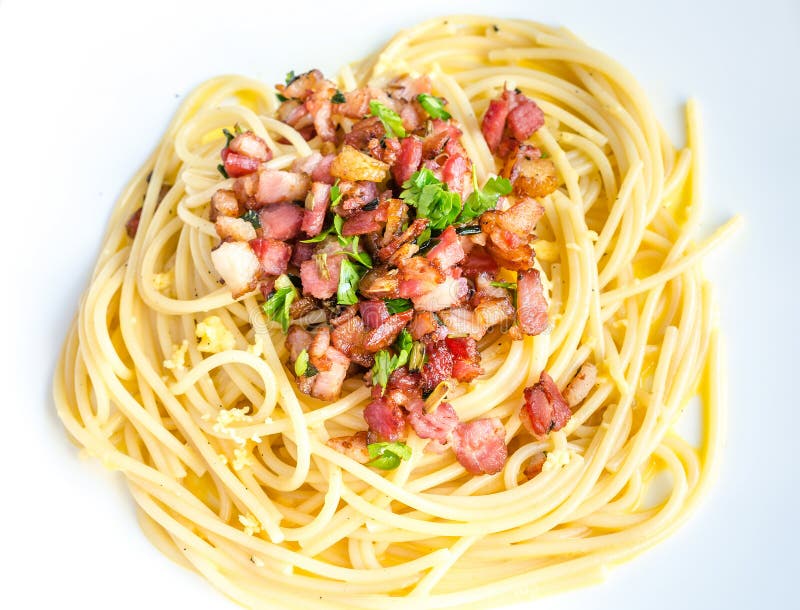 Pasta Carbonara with Bacon and Parmesan Stock Photo Image of