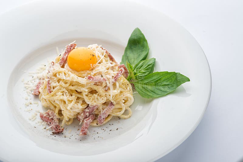 Pasta carbonara with egg. stock photo. Image of fresh 89948230