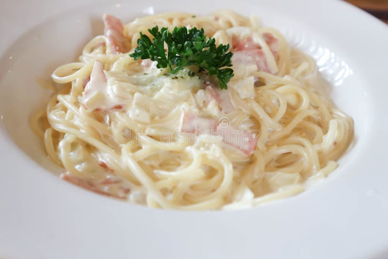Pasta Carbonara ,spaghetti or Spaghetti Carbonara Stock Image Image