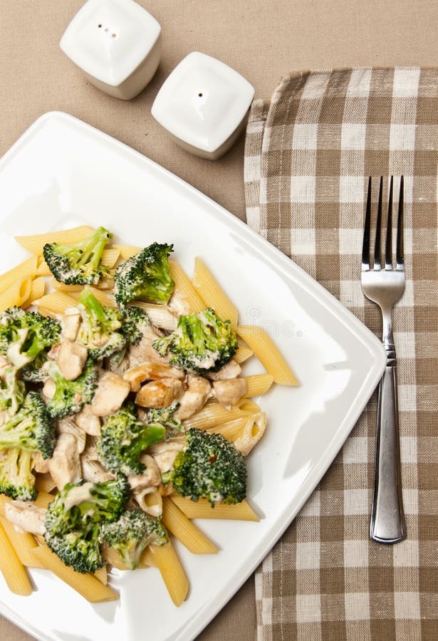 Pasta with Chicken and Broccoli Dish Stock Photo Image of cream