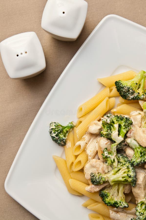 Pasta with Chicken and Broccoli Dish Stock Photo Image of cream