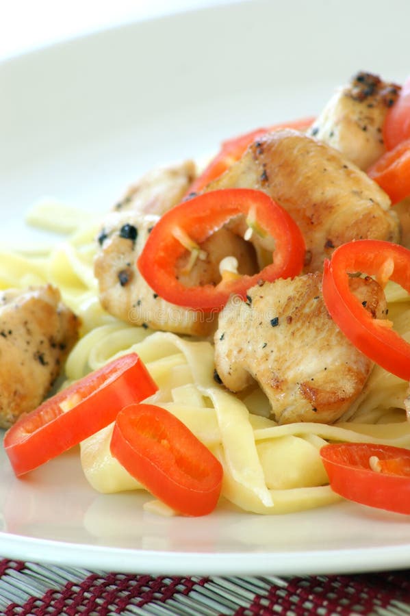Pasta with Chicken and Red Paprika Stock Image Image of pasta, health