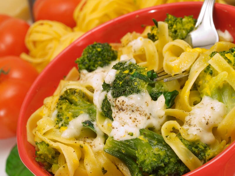 Pasta Collection Tagliatelle with Broccoli and Mozzarella Stock Image