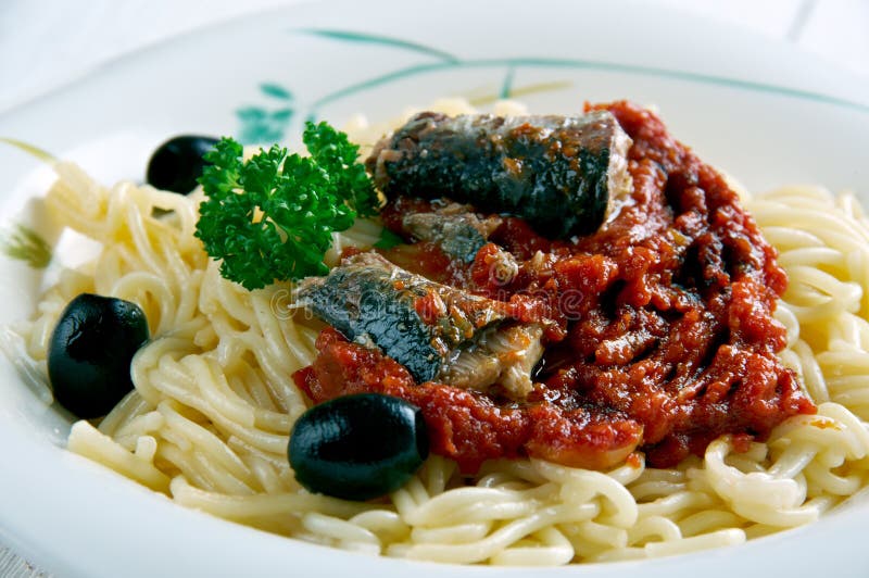Pasta con le sarde stock photos