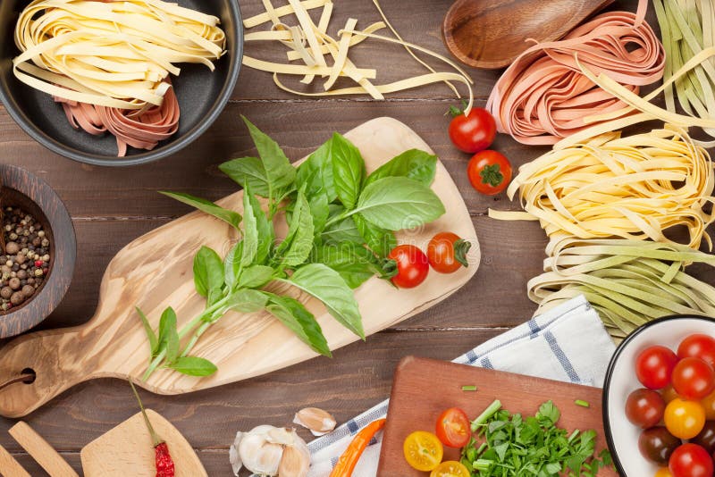 Pasta Cooking Ingredients and Utensils on Table Stock Photo Image of