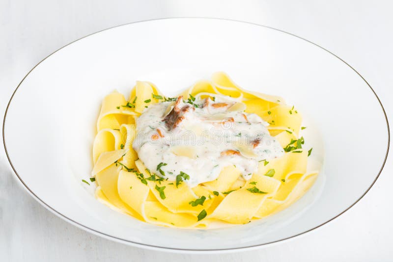 Pasta with Cream Sauce with Chanterelle Stock Photo Image of
