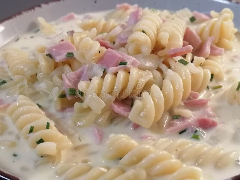Pasta with Cream Sauce and Ham Stock Image Image of produce, meat