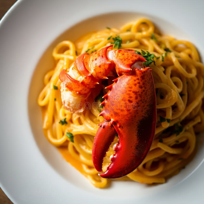 Pasta de bogavante en un plato italiano ilustración del vector