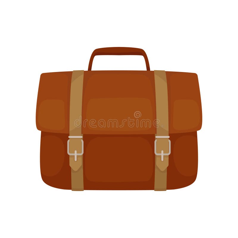 Pasta de couro de Brown com correias e o punho pequeno Saco retangular do negócio para documentos levando Ícone liso do vetor ilustração stock Pasta de couro de Brown com correias e o punho pequeno Saco retangular do negócio para documentos levando Ícone liso do vetor ilustração stock