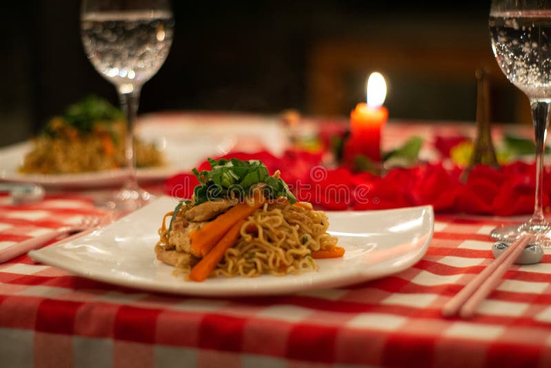 Pasta Dish at Romantic Dinner Stock Image Image of grilled