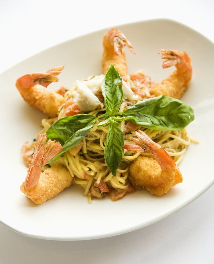 Pasta dish with shrimp.