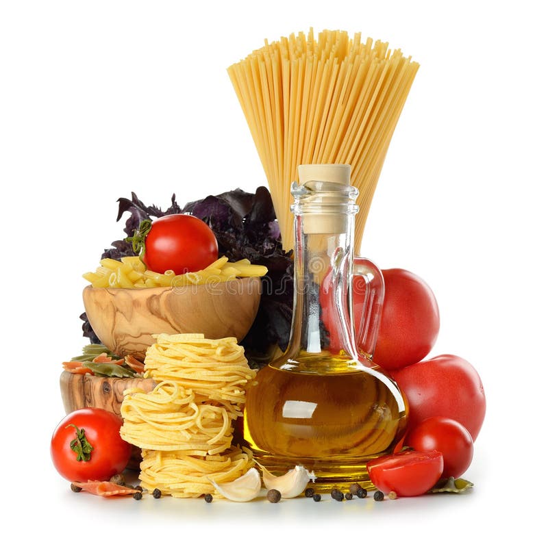 Pomodori Crudi Dell'olio D'oliva Della Pasta Cucina Italiana in Cucina Rustica Fotografia Stock