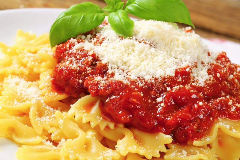 Pasta Farfalle with Tomato Sauce and Cheese Stock Photo - Image of ...