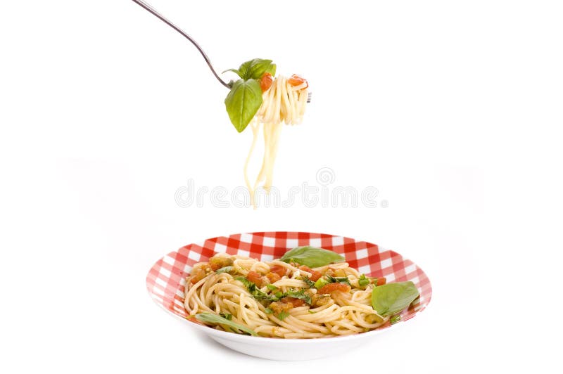 Pasta on fork stock photo. Image of spagetti, fork, eggplant 15374740