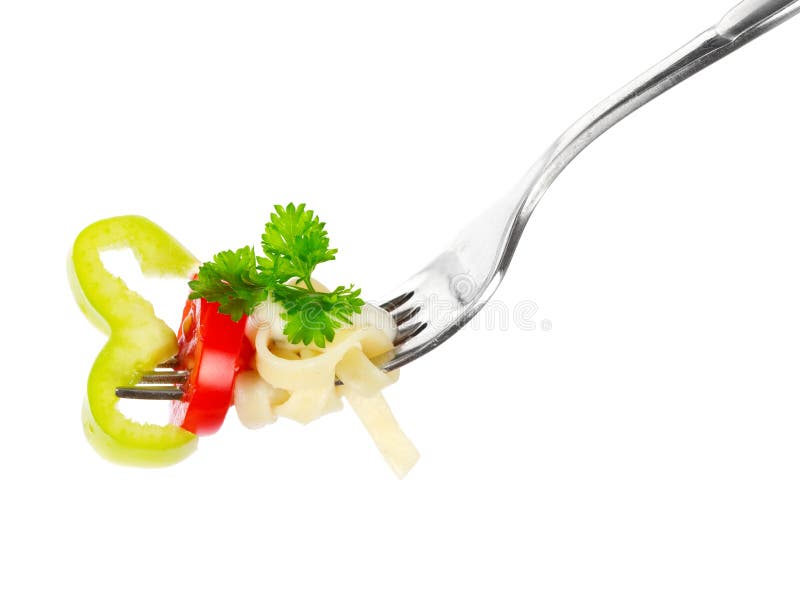 Pasta on a fork stock photo. Image of food, olives, meal 20265358