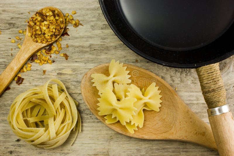 Pasta on frying pan stock image. Image of kitchen, pasta 1050693