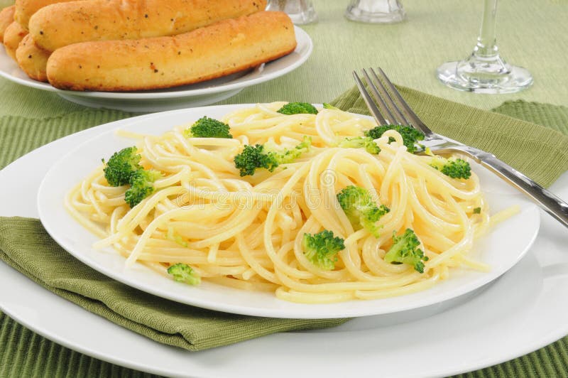 Pasta with Garlic Butter and Broccoli Stock Image Image of supper
