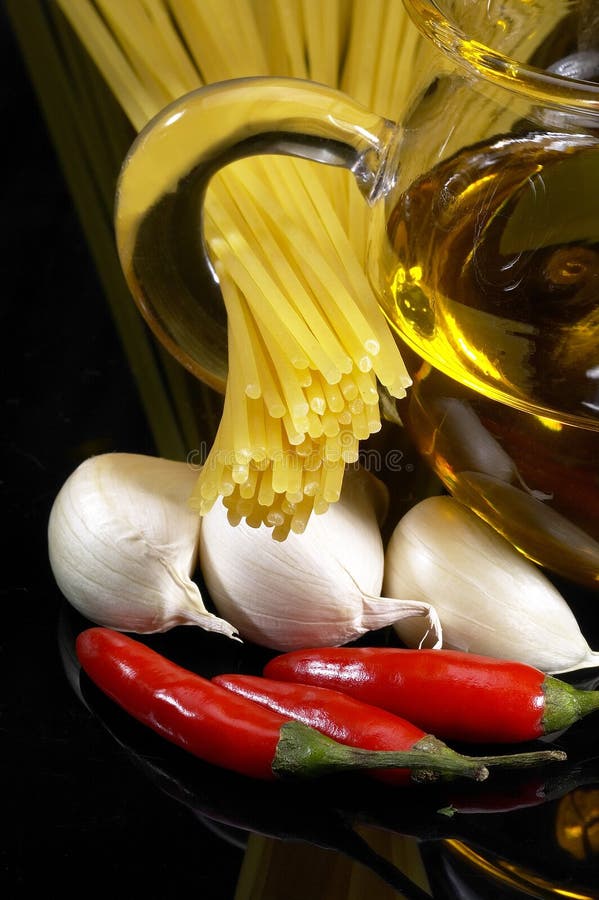 Pasta Garlic Extra Virgin Olive Oil and Red Chili Stock Image Image