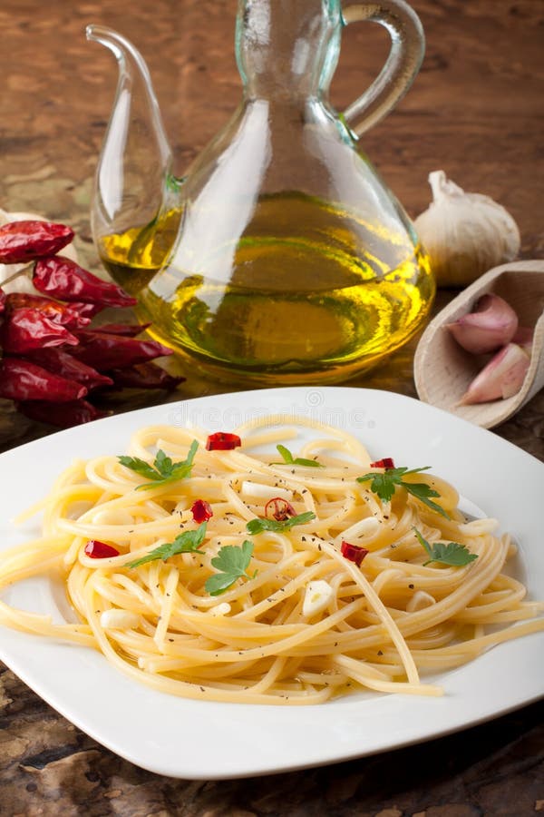 Pasta with Garlic and Olive Oil Stock Image Image of spaghetti