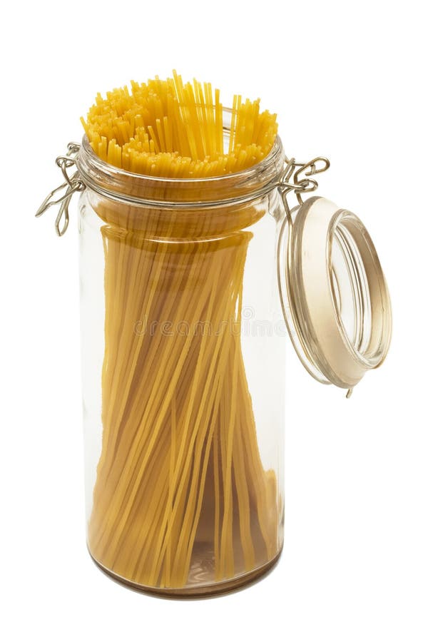 Pasta in glass can