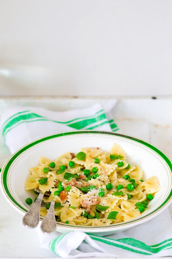 Pasta with Green Peas and Creamy Sauce Stock Photo Image of dining