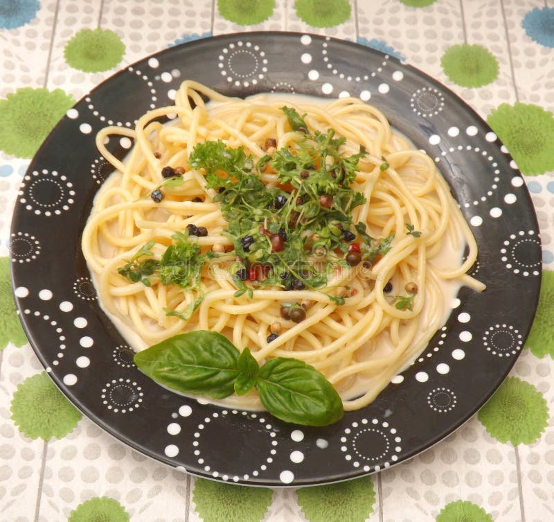 Pasta with herbs stock photo. Image of noodle, snack 56086406