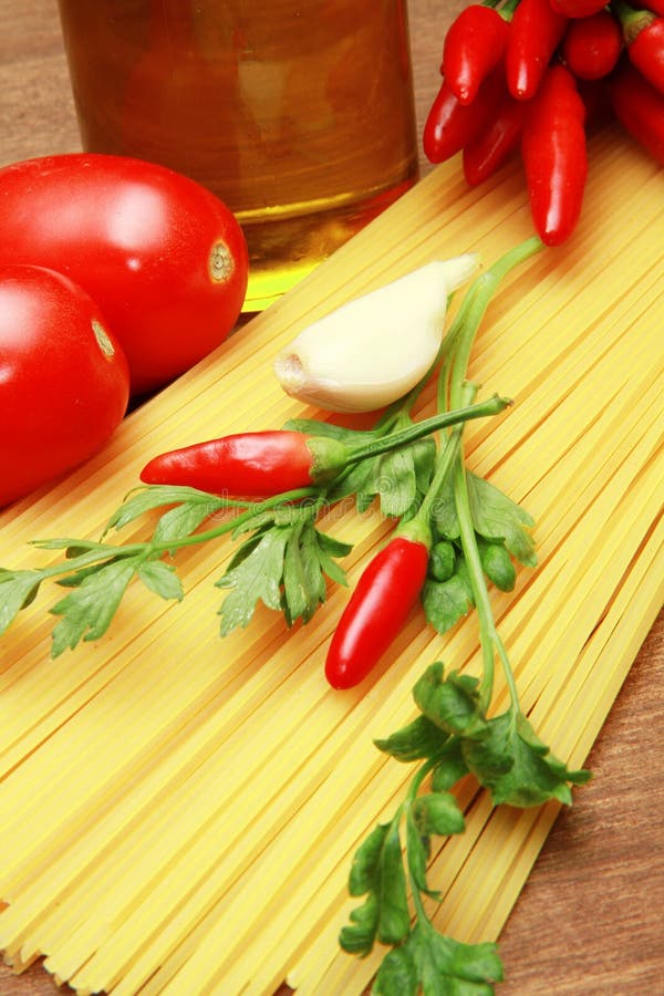 Pasta Garlic Olive Oil and Red Chili Pepper Stock Photo Image of