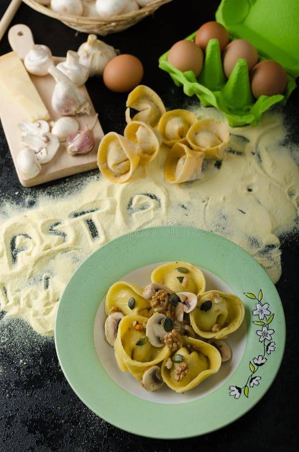 Pasta of the Italian Semolina Flour - Tortellini Stock Image - Image of