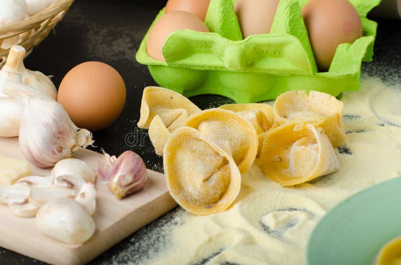 Pasta of the Italian Semolina Flour - Tortellini Stock Photo - Image of