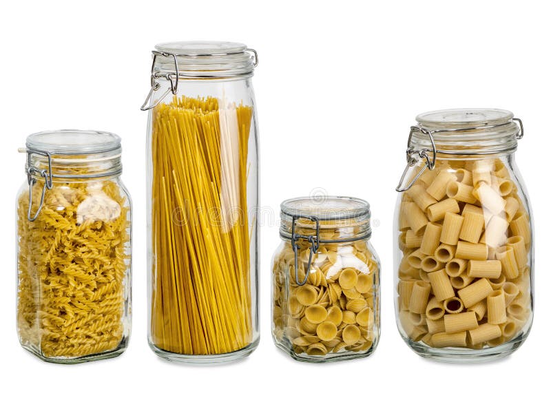 Download Pasta in large glass jars stock photo. Image of collection - 111386044