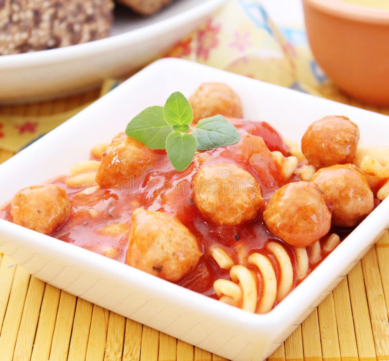 Pasta with Meatballs and Mushrooms Stock Image Image of meatballs