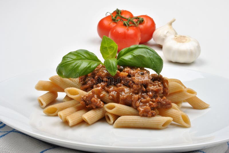Pasta with Mince Sauce and Basil Stock Image Image of noodle, healthy