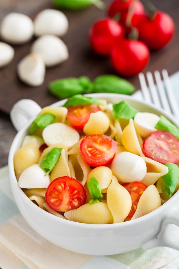 Pasta with Mozzarella and Tomato Stock Photo Image of picnic, salad