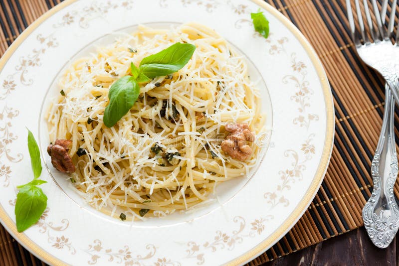 Pasta with peanut sauce, top view