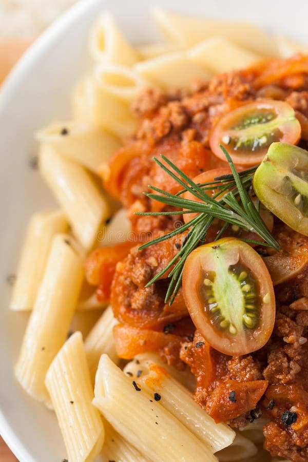 Pasta Penne Bolognese Meat Tomato Sauce Stock Photo Image of pasta