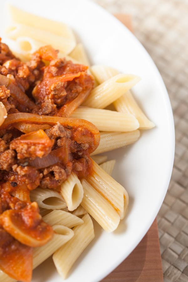 Pasta Penne Bolognese Meat Tomato Sauce Stock Image Image of cooked