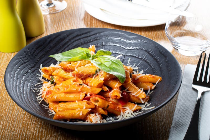 Pasta Penne Napoli, Traditional Italian. Penne Al`arrabiata Pasta with ...