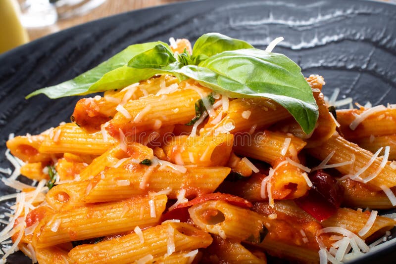 Pasta Penne Napoli, Traditional Italian. Penne Al`arrabiata Pasta with ...